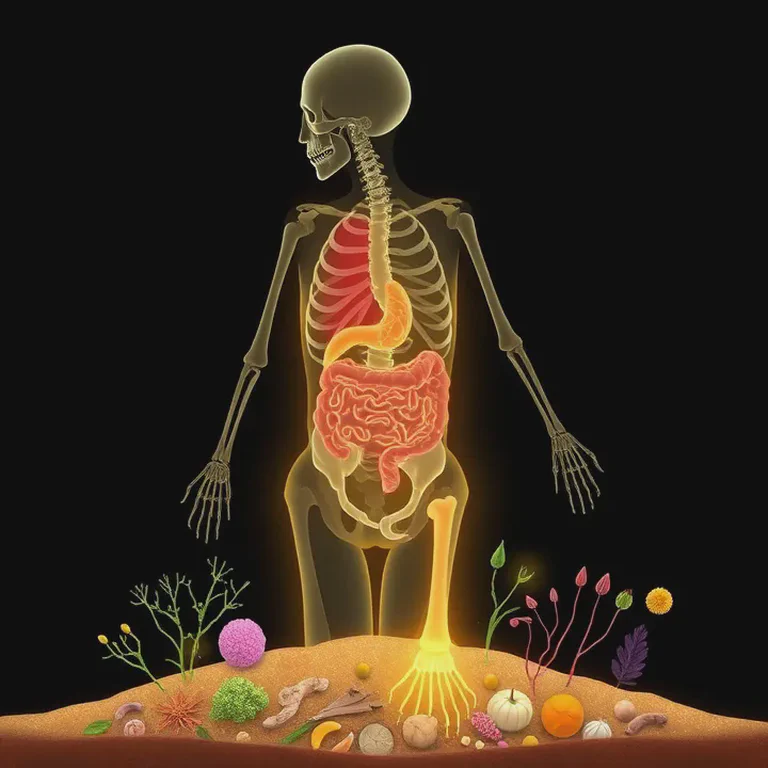 Illustration showing the connection between a healthy gut and strong bones