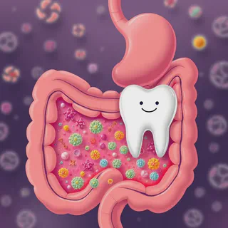 Illustration showing the connection between a healthy gut and a healthy mouth