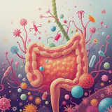 Illustration showing the gut microbiome's influence on cancer cells
