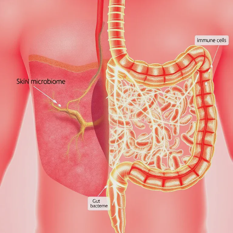 Illustration showing the connection between the gut and skin