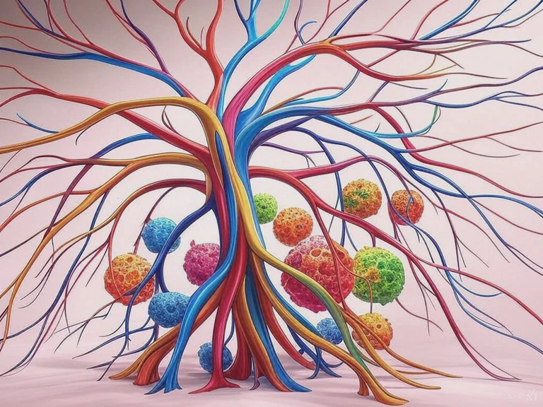 Illustration depicting the connection between the gut, blood vessels, and immune system