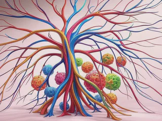Illustration depicting the connection between the gut, blood vessels, and immune system