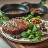 Iron-rich foods and a diagram of iron absorption in the gut