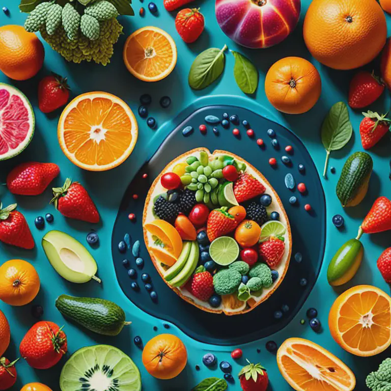 Microscopic view of mitochondria with healthy food and active lifestyle elements