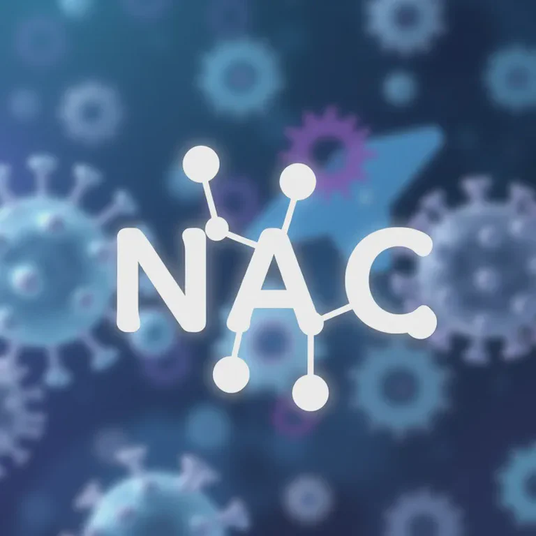 Molecular structure of NAC with immune cells in the background