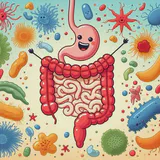 Artistic representation of the gut microbiome with diverse bacteria