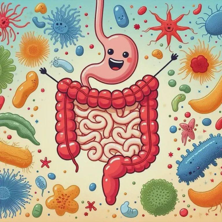 Artistic representation of the gut microbiome with diverse bacteria