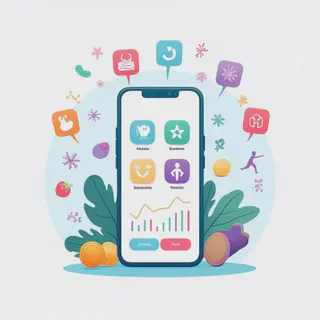 A vibrant graphic showing a smartphone displaying a gut health tracking app, surrounded by icons representing food, symptoms, and activity, illustrating the interconnectedness of digestive wellness.