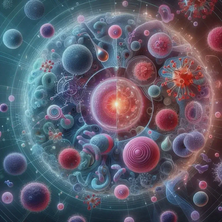 Artistic representation of the immune system with various immune cells